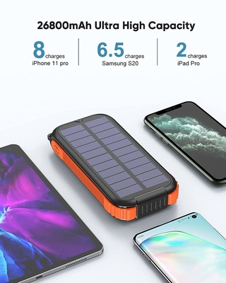 Dynamo Waterproof Portable Solar Charger / Power Bank 26800mAh UN38.3