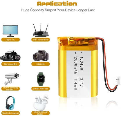 NCM Rechargeable Li Ion Battery 3.7v 2000mah / Lithium Ion Battery Connector JST