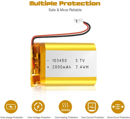 NCM Rechargeable Li Ion Battery 3.7v 2000mah / Lithium Ion Battery Connector JST