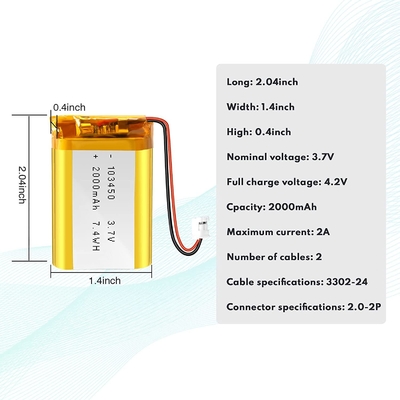NCM Rechargeable Li Ion Battery 3.7v 2000mah / Lithium Ion Battery Connector JST